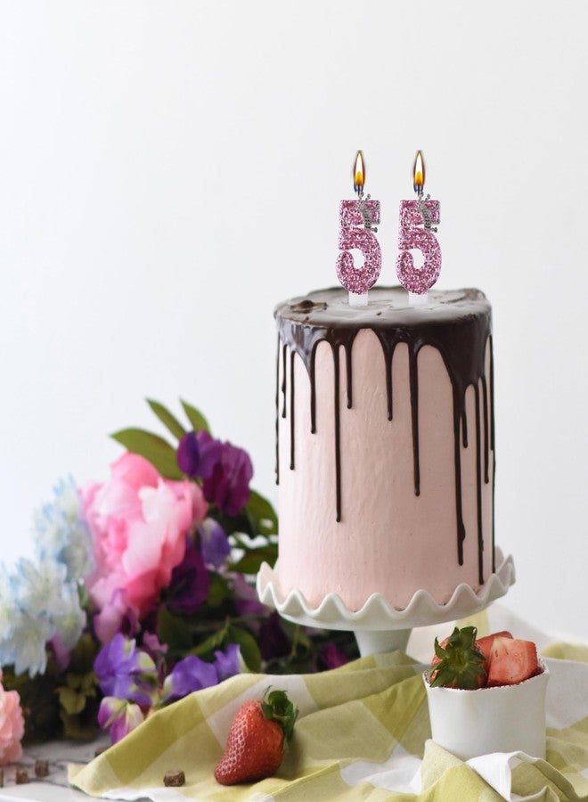 شموع عيد ميلاد VSHILI رقم 55، شموع كعكة عيد الميلاد الـ 55، شموع وردية تحمل الرقم 55 لتزيين كعكة عيد الميلاد، مناسبة للرجال والنساء - Image 5